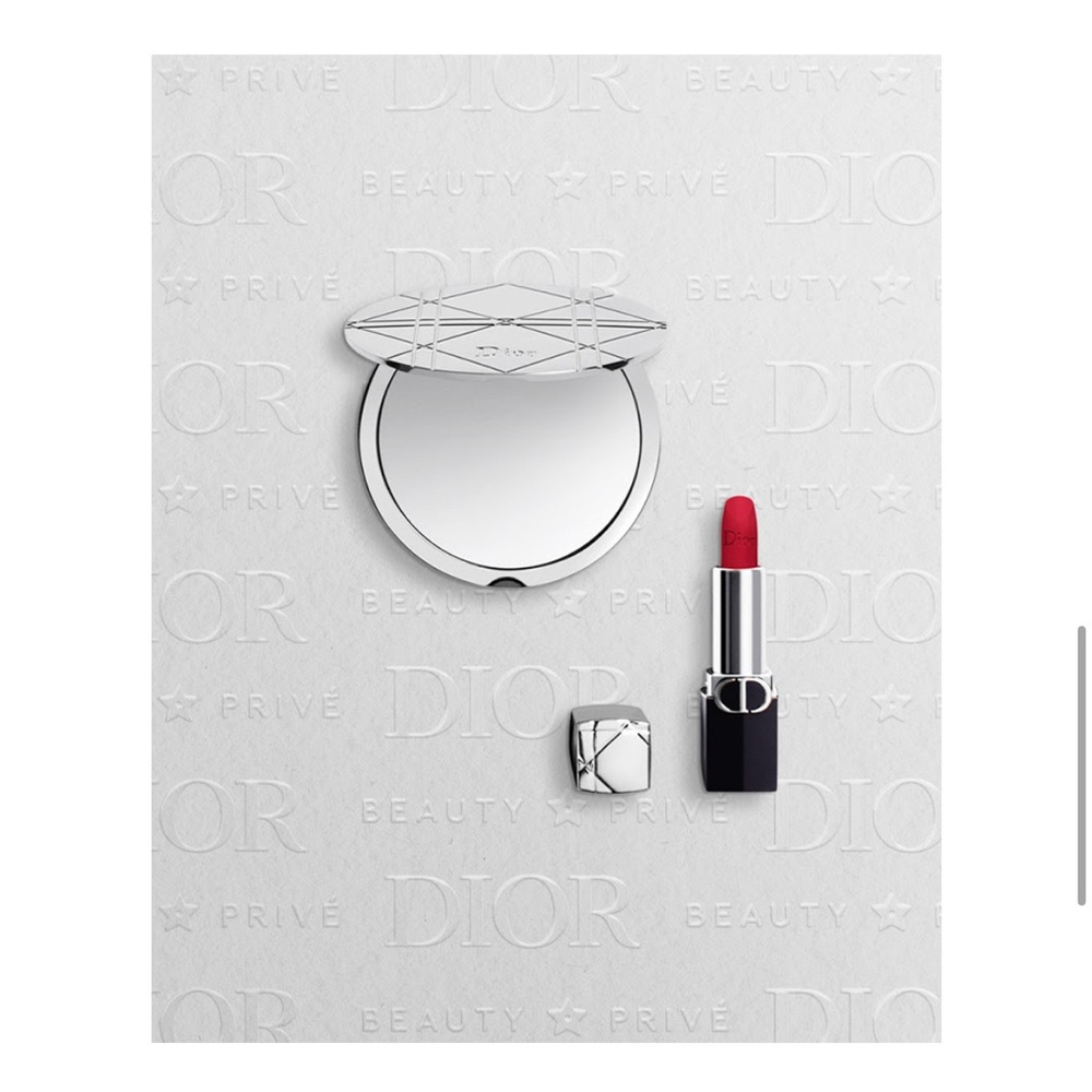 NEW Dior Red Lipstick and Silver Compact Mirror set